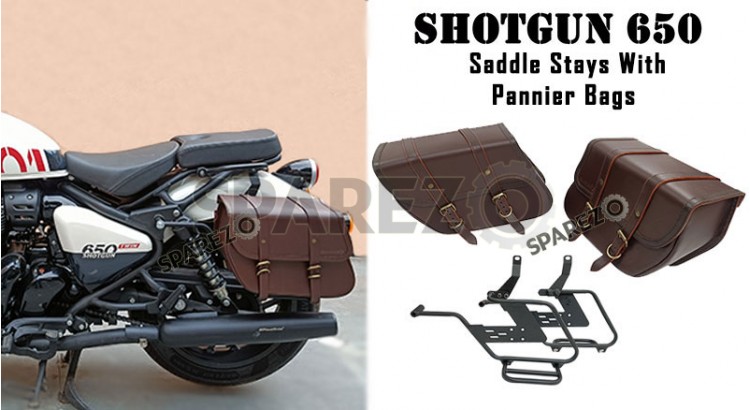 Fit For Royal Enfield Shotgun 650 Saddle Stay With Pannier Bags Pair Brown Color - SPAREZO